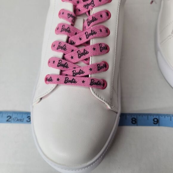 10W Barie Logo Pink White Lace Up Sneaker Lined Barbie Extra Wide Width Torrid - Picture 10 of 11
